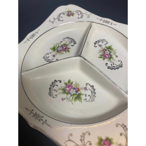 Vintage Japanese Floral Porcelain Divided Candy Mint Nut Dish Plate - Picture 3 of 4